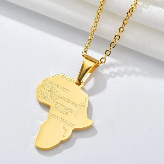 Africa Map Necklace Gold Plated