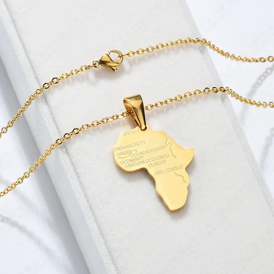 Africa Map Necklace Gold Plated